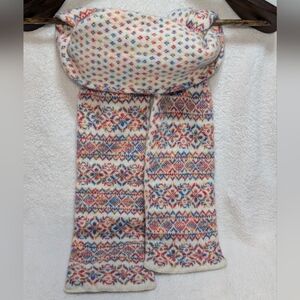 J. Crew Fair Isle Multicolor 100% Wool Knit Scarf Reversible Small Natural Fiber